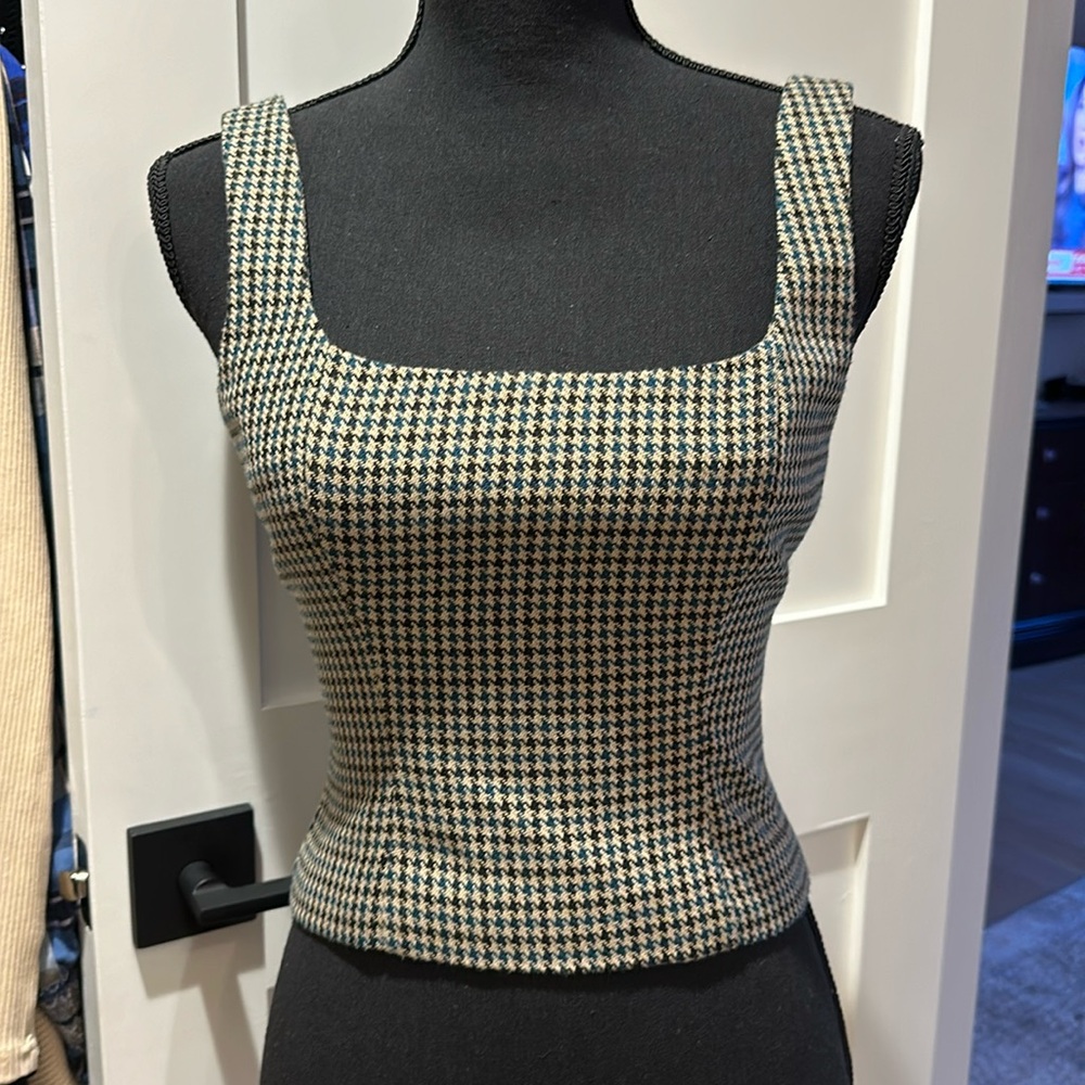 Lovers and Friends houndstooth zip back corset top size xs